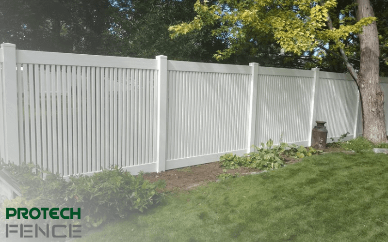 A high-quality white vinyl fence installed by Protech Fence, exemplifying durability and privacy, making them one of the top fence companies in Ammon, ID.
